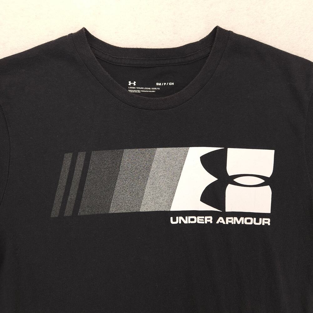 Under Armour Casual Crew Neck Short Sleeve Graphic Shirt Mens Size S Black White